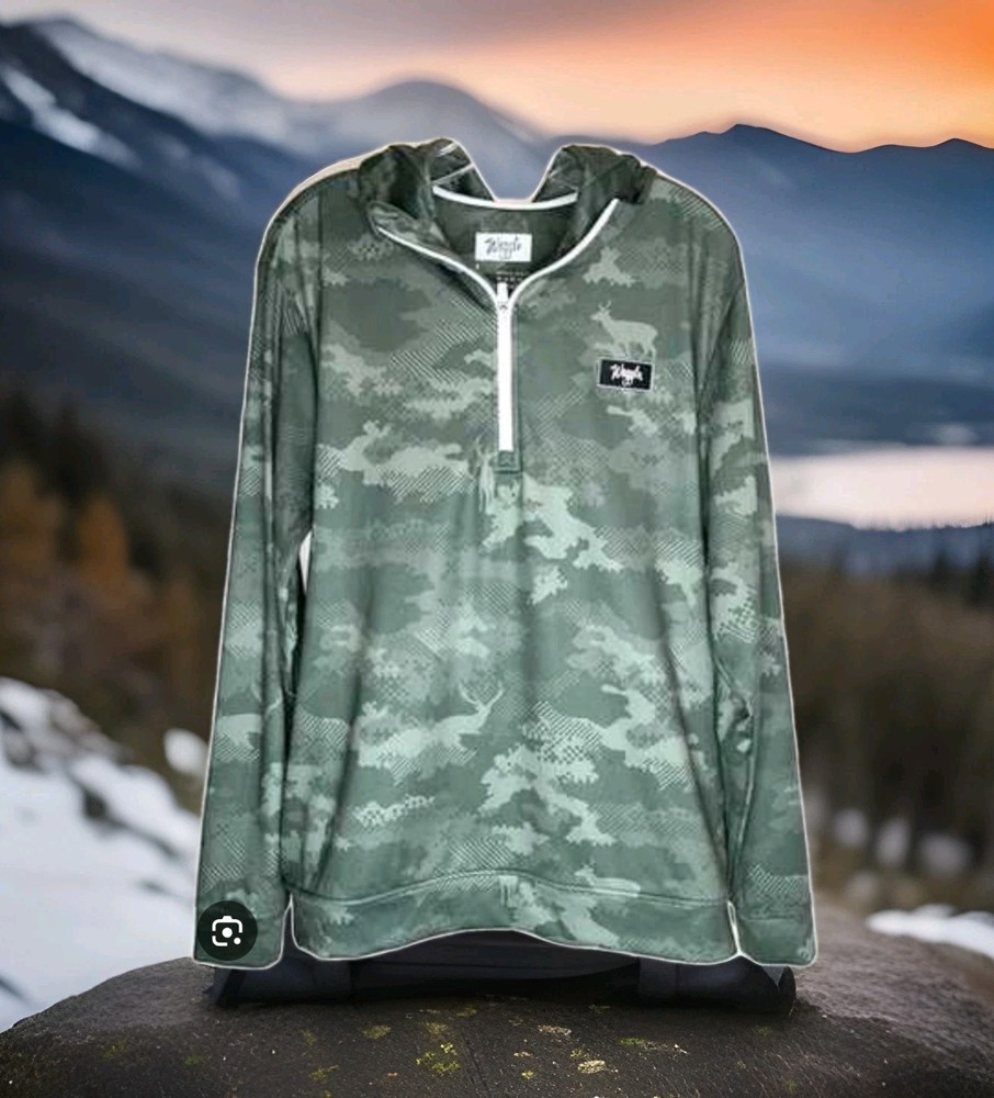 WAGGLE GOLF Hoodie Green Deer Camo 1/4 Zip Jacket Sweatshirt Mens XL X-Large