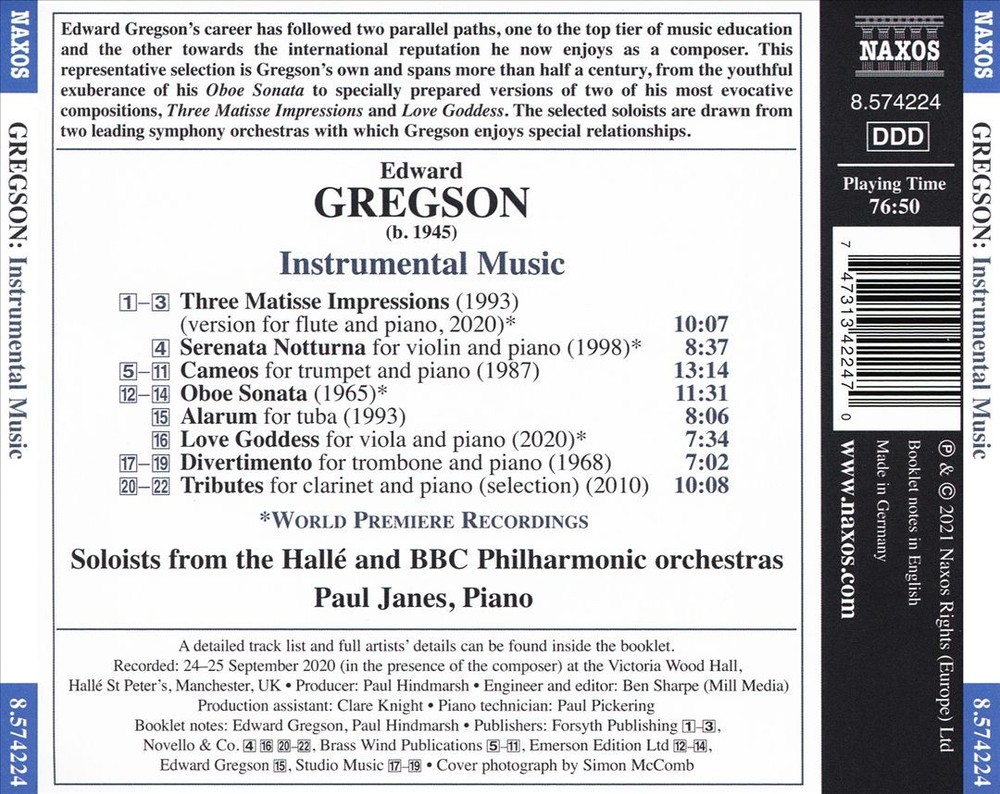VARIOUS ARTISTS EDWARD GREGSON: INSTRUMENTAL MUSIC NEW CD