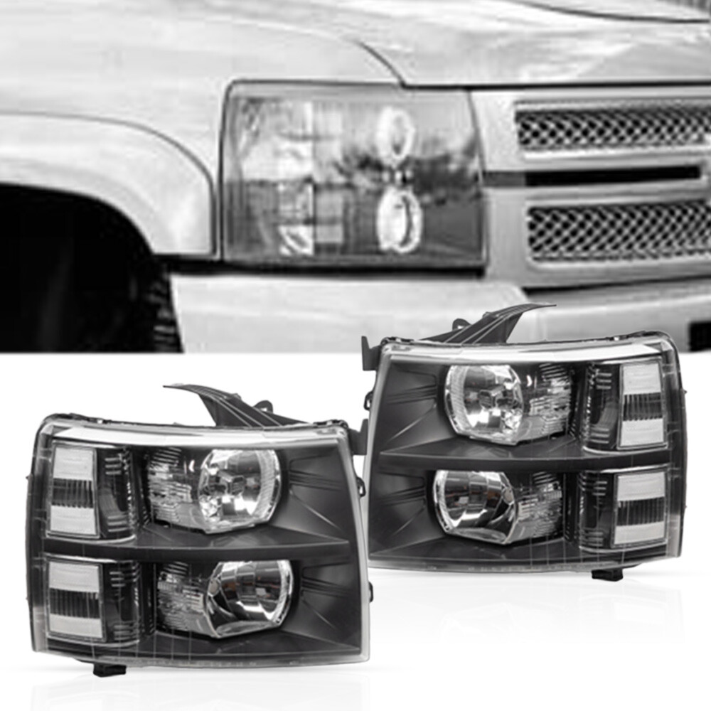 Headlights Black Housing Clear Corner for 2007-2013 Chevy Silverado 1500 2500HD