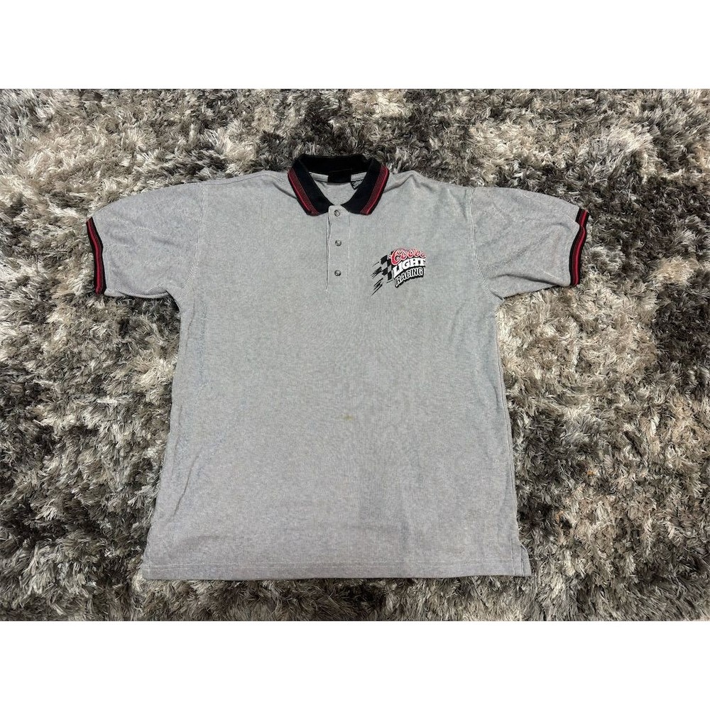 Vintage Coors Light Racing Polo Shirt Men's M Gray Checkered Casual
