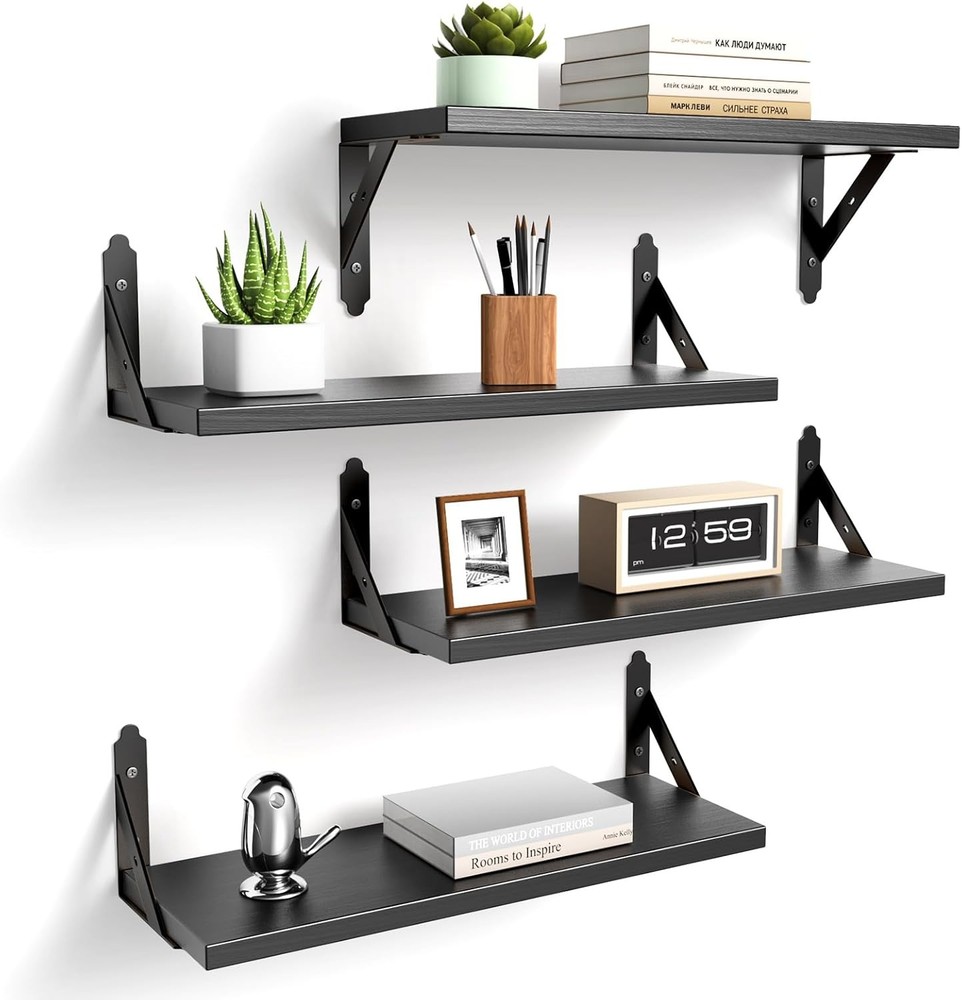 Wood Floating Shelves Rustic Storage Decor Wall Shelves Wall Mounted Set of 4