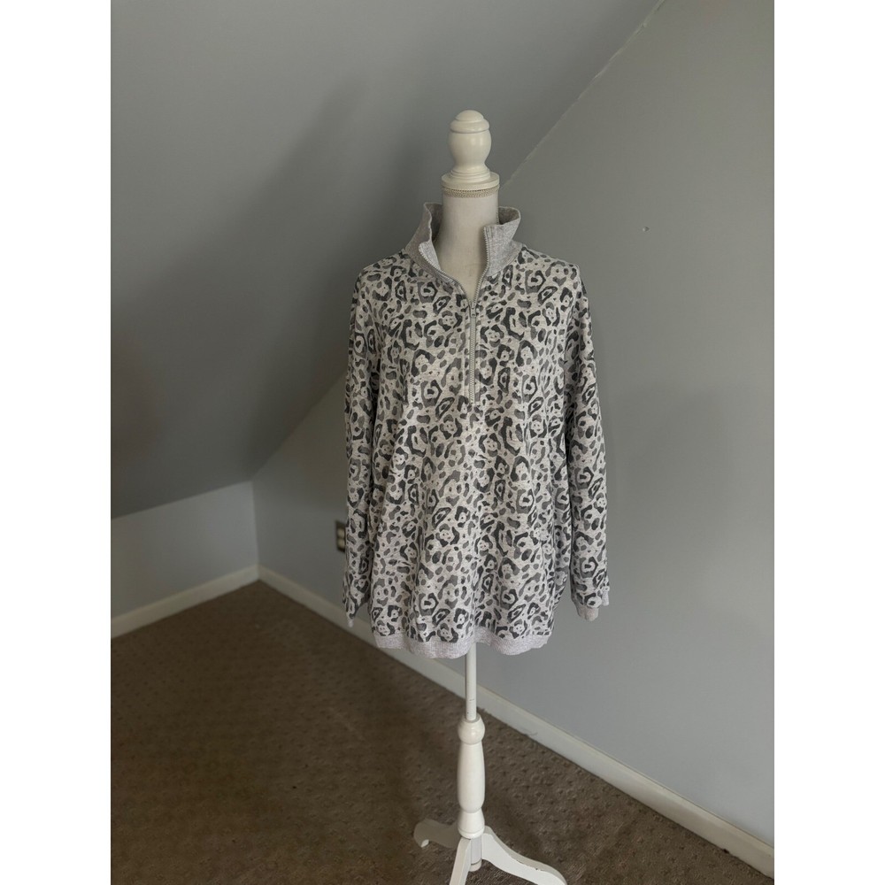 Aerie Pullover Sweatshirt Leopard Print Quarter Zip Comfy Gray L