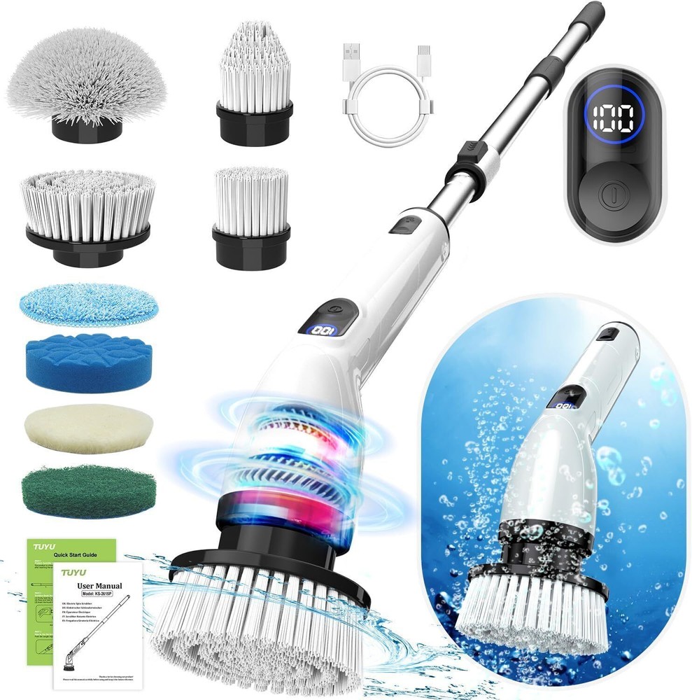 Electric Spin Scrubber, 2024 Full-Body IPX7 Waterproof Bathroom Scrubbe