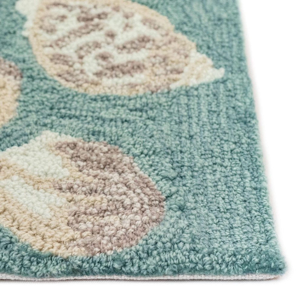 Liora Manne Capri Seashell Border Indoor Outdoor Rug Aqua Blue 5x7.6 Feet