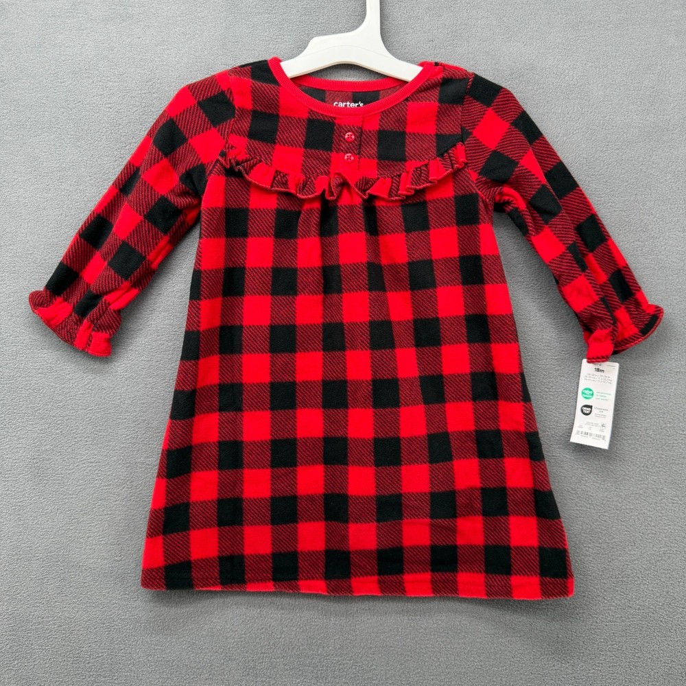 Carter's Just One You Nightgown Toddler Girls 18M Red Buffalo Check Ruffle NWT