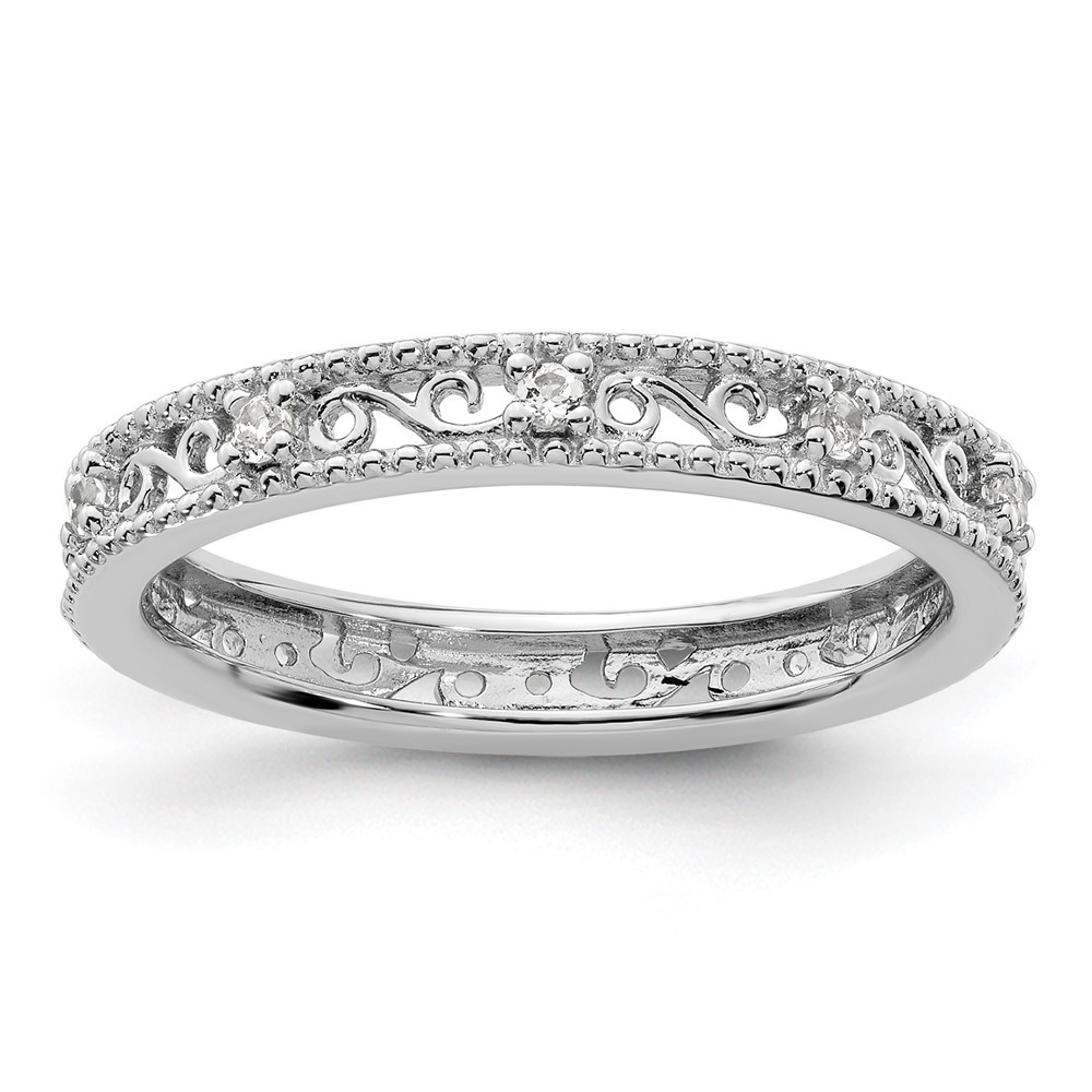925 Sterling Silver Stackable Expressions White Topaz Ring Size 5