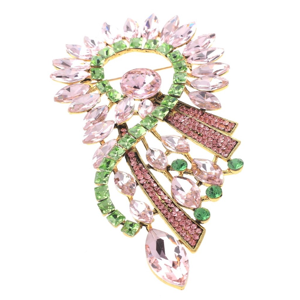 Antique Gold Tone Metal Extra Large Crystal Flower Brooch P1517-PNG