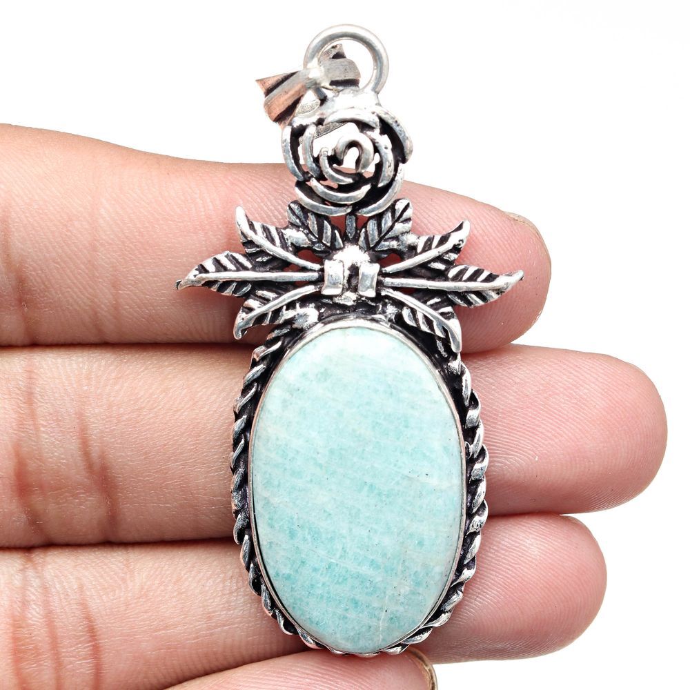 Amazonite Gemstone Necklace Handmade Jewelry Gift For Women 2.5 Inches