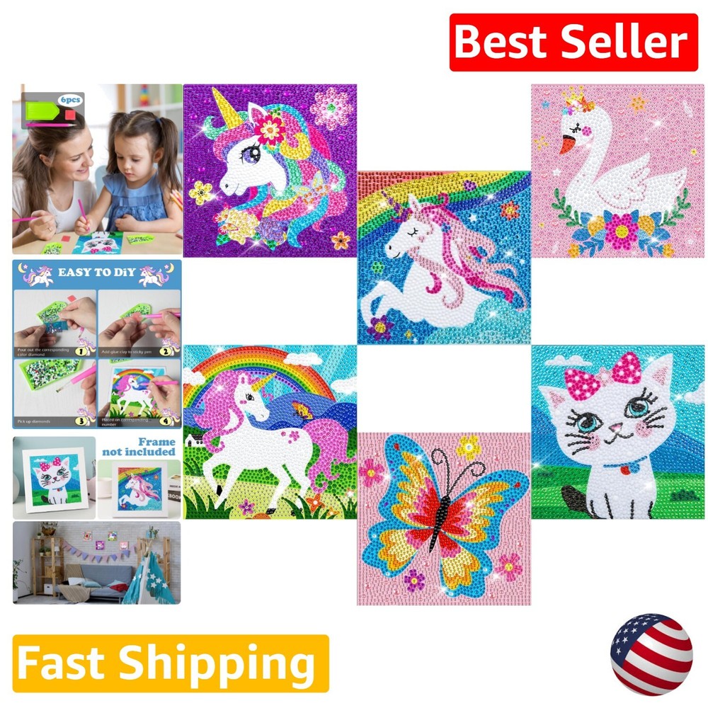 DIY Diamond Art Kit for Kids - 6 Pack - Enhance Creativity & Patience