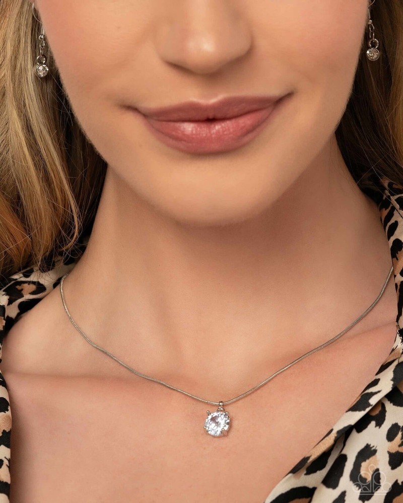 New Paparazzi Jewelry-Pronged Premiere Necklace-White