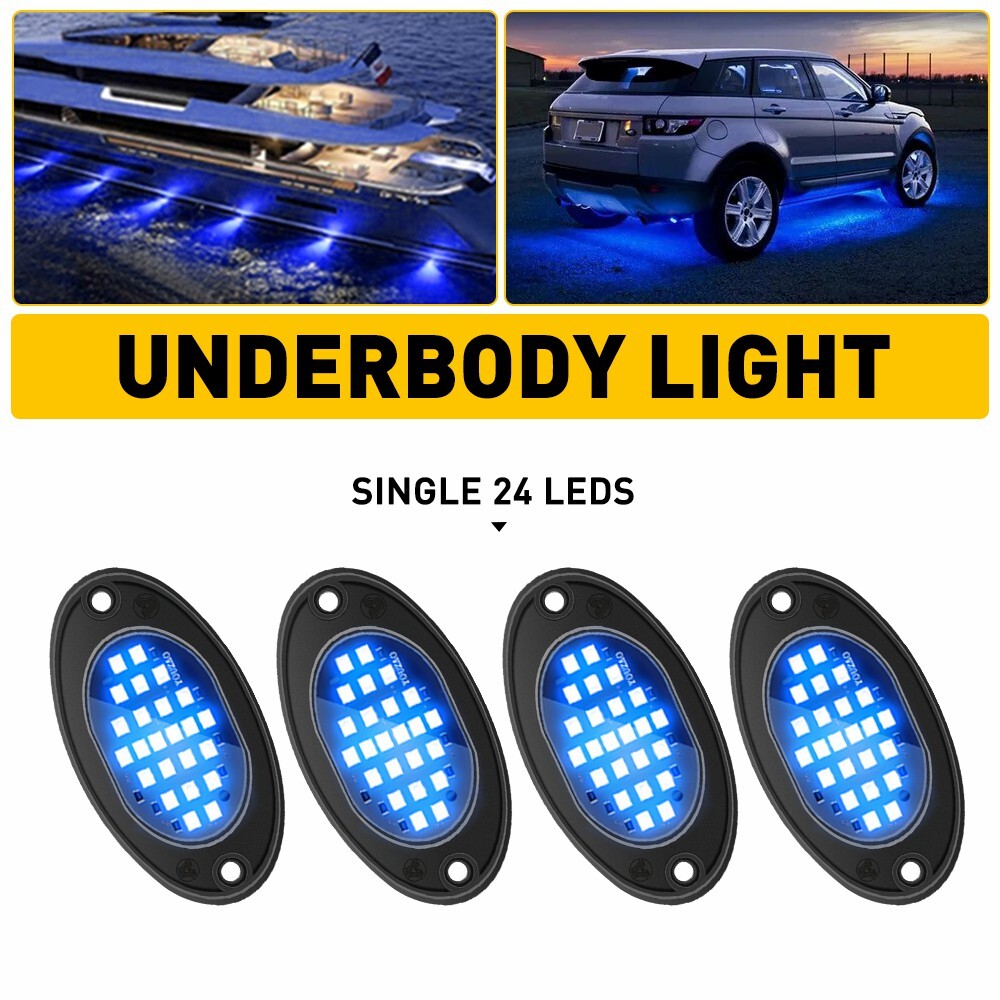 4X Blue LED Rock Lights Underbody Light For JEEP Offroad Truck UTV ATV Boat