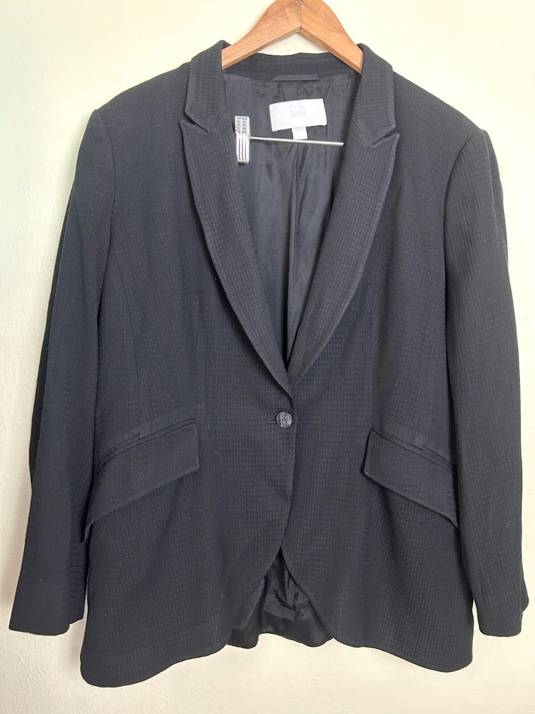 Hugo Boss Blazer Women's 14 US Jabina Stretch Wool Blend One Button BLACK