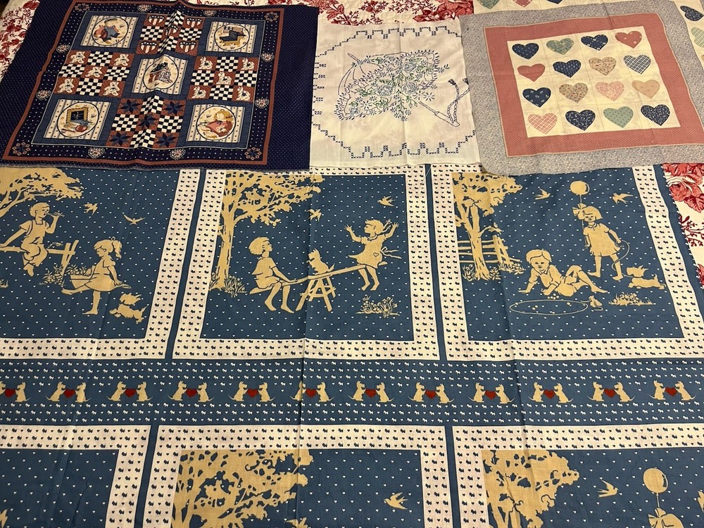 VTG  Quilt  Pillow Squares Country Hearts Cottage Lot Blues Mauves