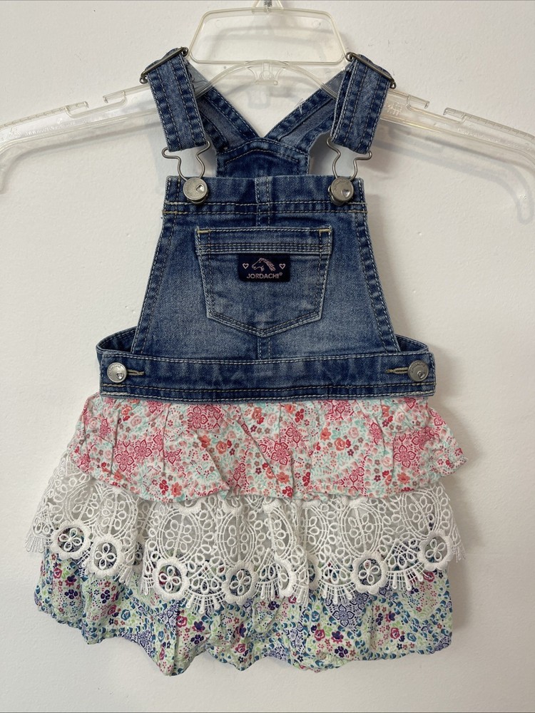 Jordache Girls 2t Blue Denim Cotton-Blend Sleeveless Overall Dress! A196