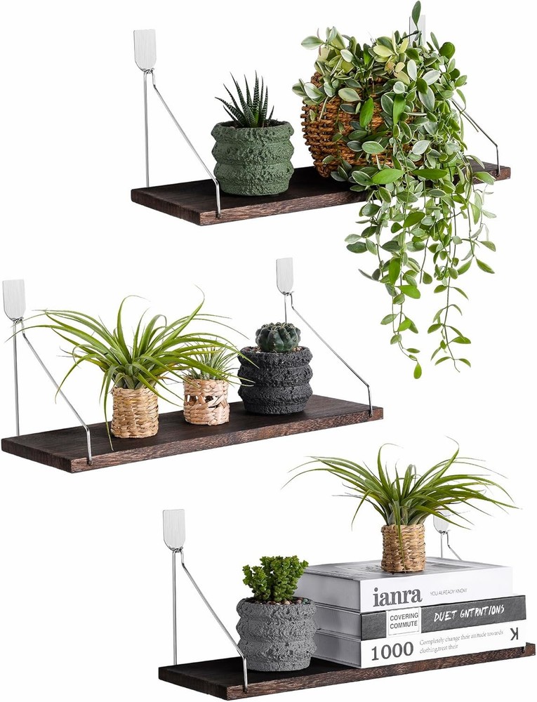 Floating Shelves Set of 3 Rustic Solid Wood Floating Shelf Wall Storage Shelves