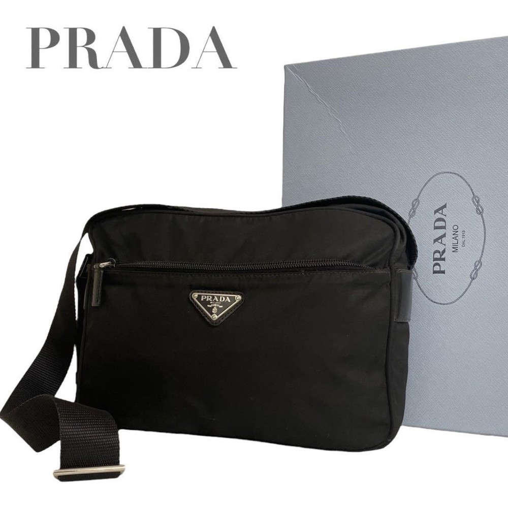 Prada Nylon Triangle Logo Black Camera Crossbody Bag AA Grade Authentic