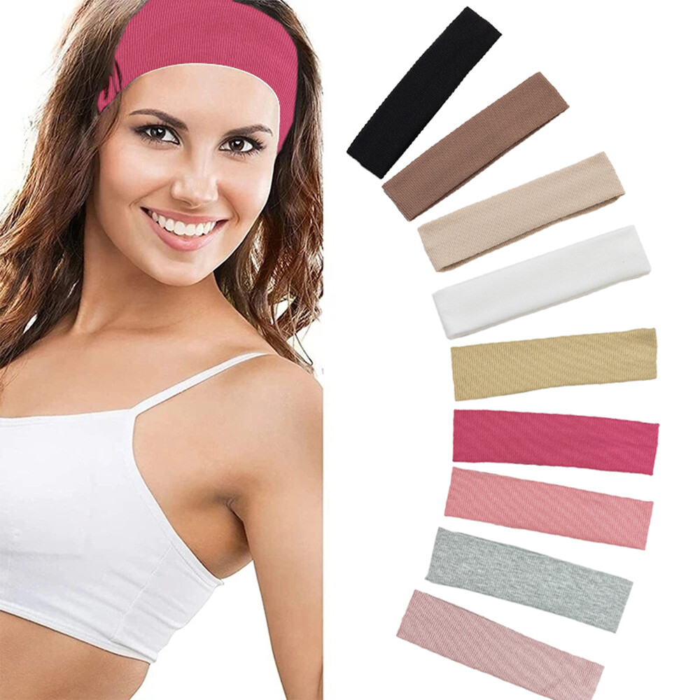 10Pcs Sports Headband Elastic Running Yoga Sweatband Headwraps Wide Hairband US
