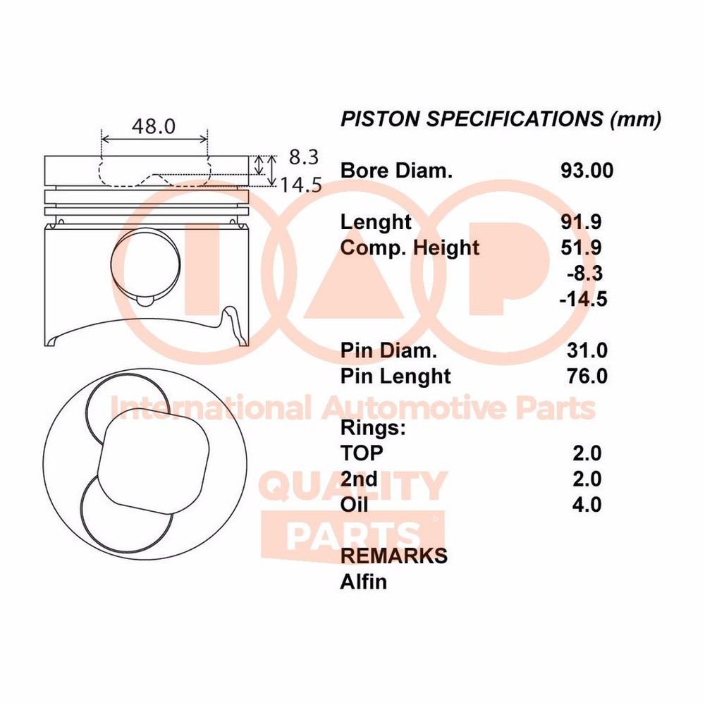 IAP QUALITY PARTS 100-09100 Complete Piston Series - Standard
