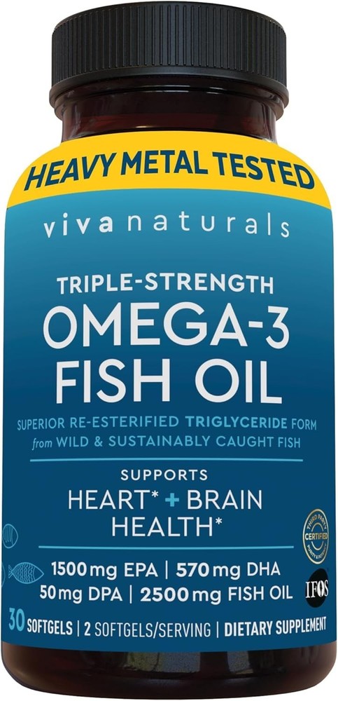 Viva Naturals Triple Strength 2500mg Omega 3 Fish Oil for Women & Men