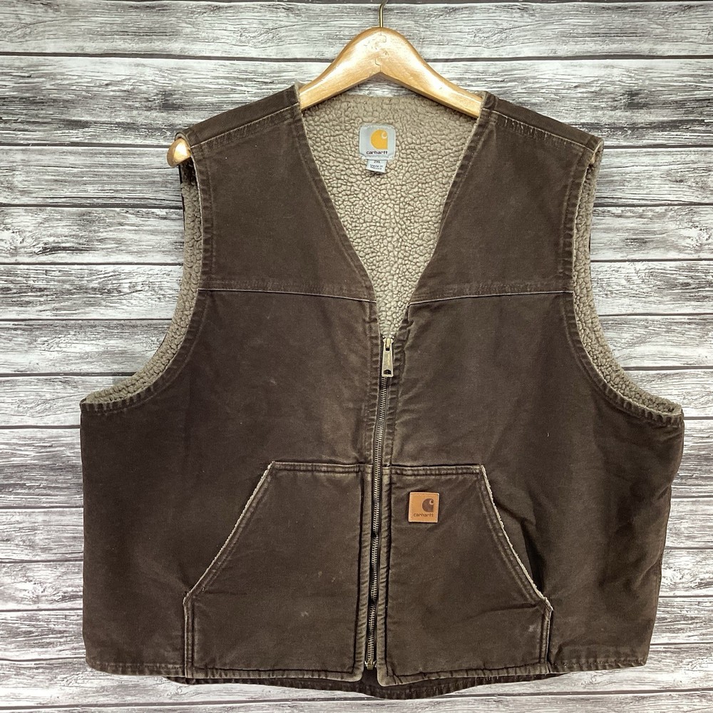 Carhartt V26 Vest Mens 2XL Dark Brown DKB Sherpa Lined Canvas Full Zip Workwear