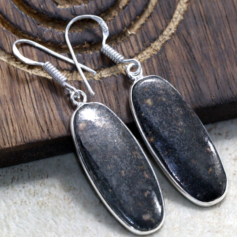 925 Silver Plated Rhodonite Handmade Ethnic Earrings 2 Inch Jewelry JW
