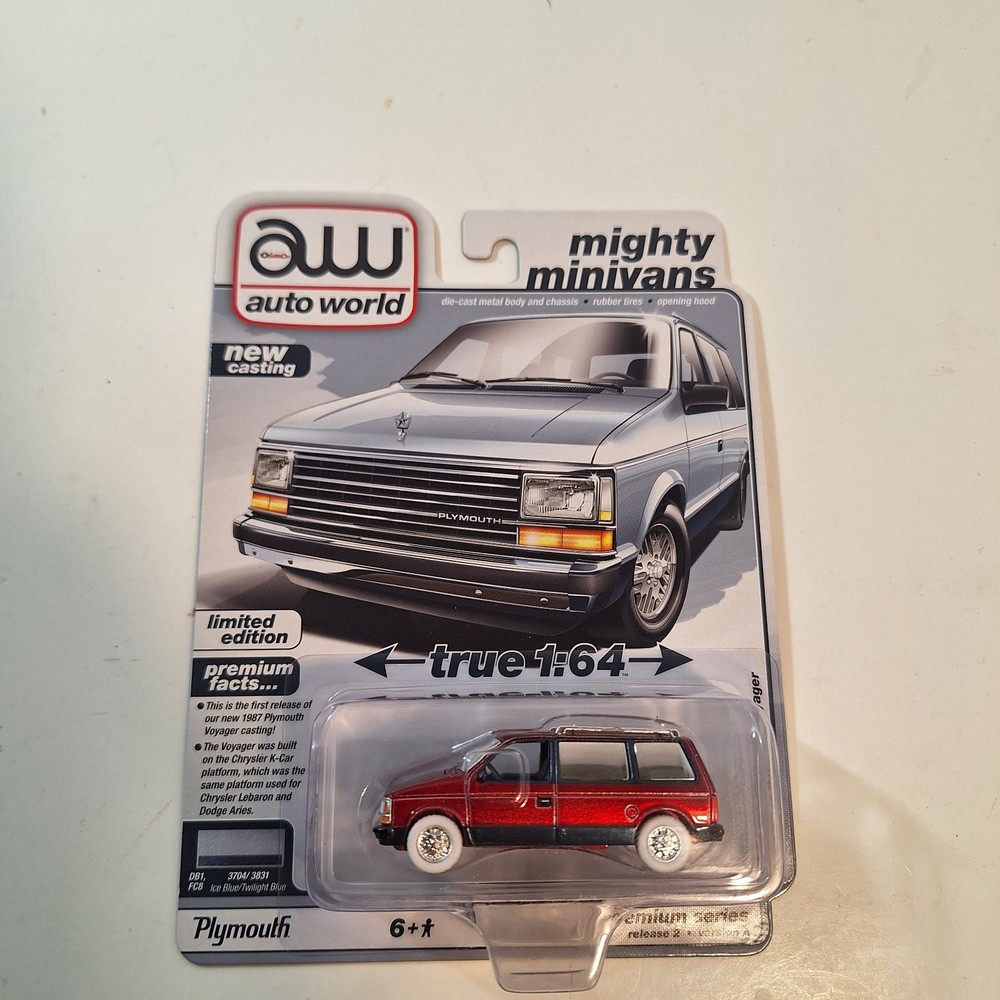 2025 AUTO WORLD ULTRA RED 1987 PLYMOUTH VOYAGER 2 A MIGHTY MINIVANS CHASE RARE