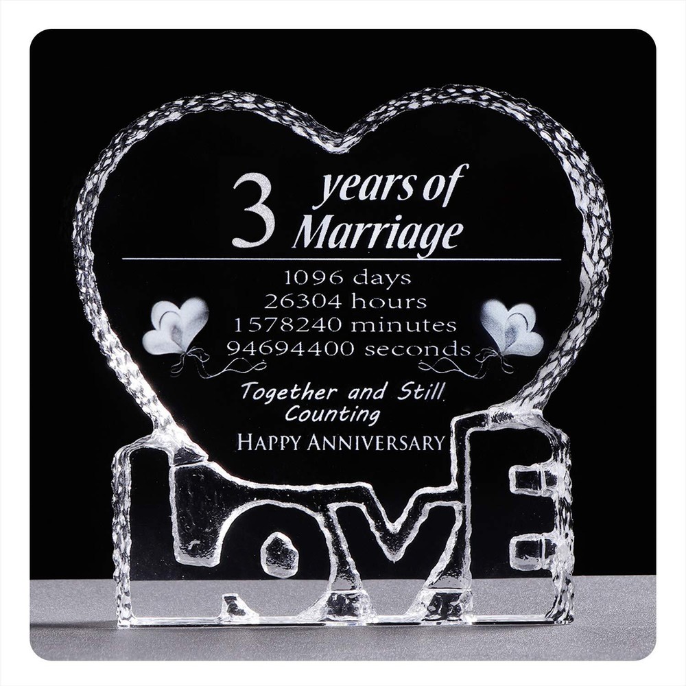 YWHL 3 Year Anniversary Crystal Gifts for Him Her, Laser Engraved 3rd Wedding...