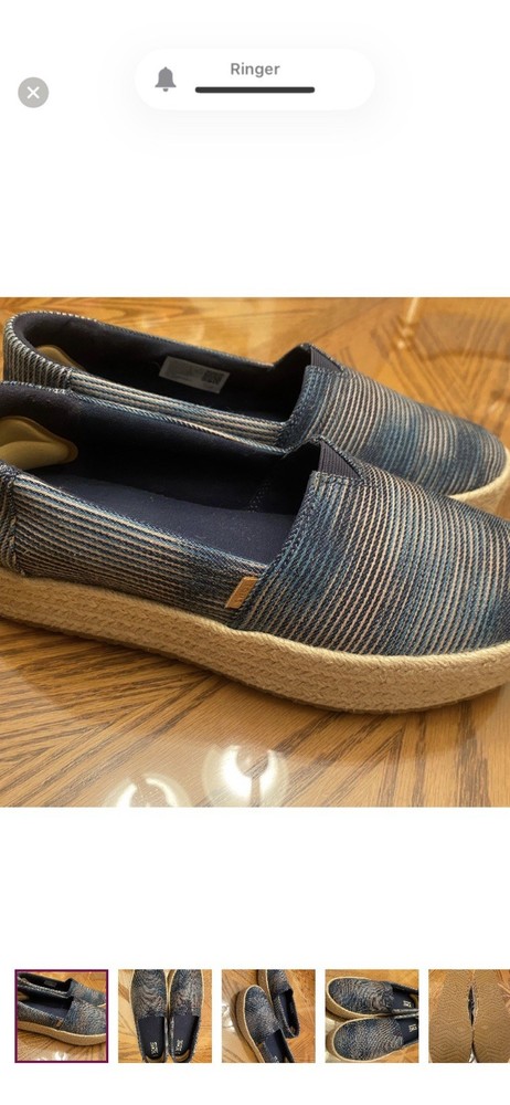 TOMS Blue Beige Striped Canvas Flats Slip-On Comfort Women's Size 8.5