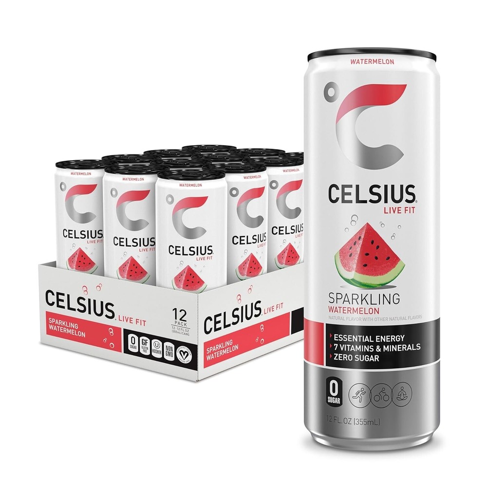 CELSIUS Sparkling Watermelon, Functional Essential Energy Drink 12 Fl Oz Pack-12
