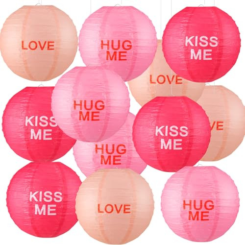 12 Pcs Valentine's Day Paper Lanterns with Sweet Messages for Party Decor
