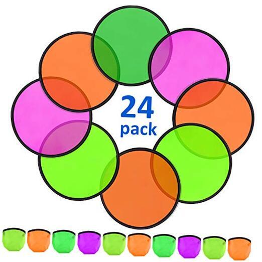 24pc Neon Foldable Flying Disc Fans Set for Beach Fun