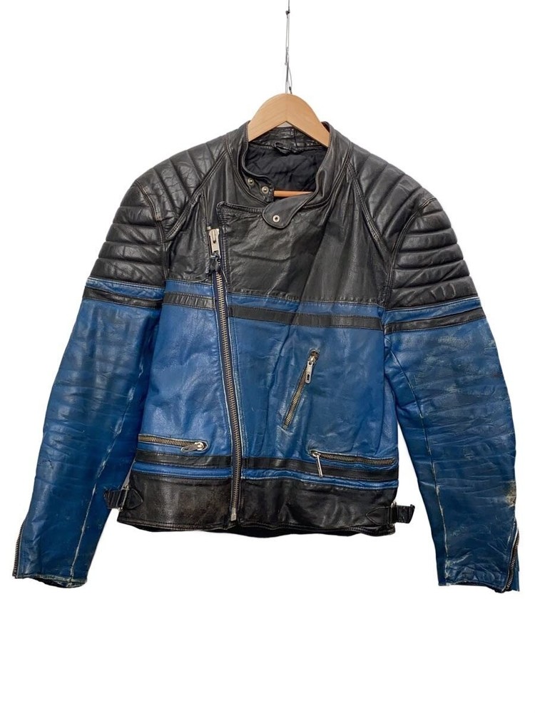 Rib/Double Riders Jacket/-/Leather/Blu 7734