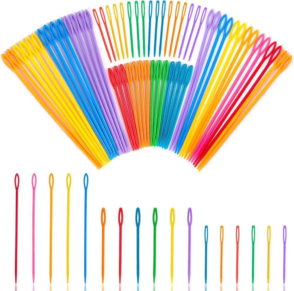 LOVEINUSA 100PCS Plastic Yarn Needles for Kids Crafting with Large Eye for Easy DIY Stitching