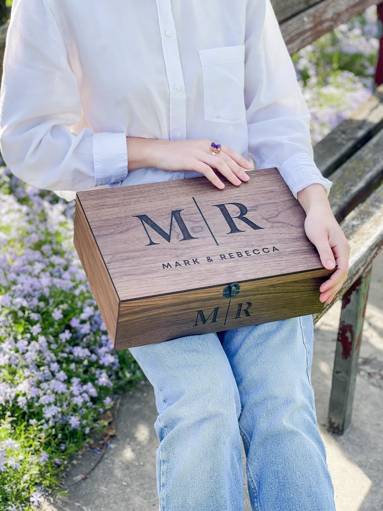 Personalized Wooden Memory Box for Couples Engagement Gift