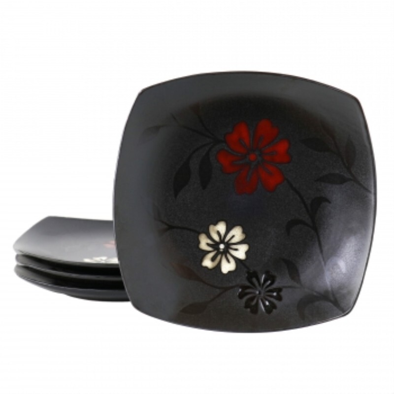 Hometrends Evening Blossom 4 Piece 8 Inch Square Stoneware Salad Plate Set In B