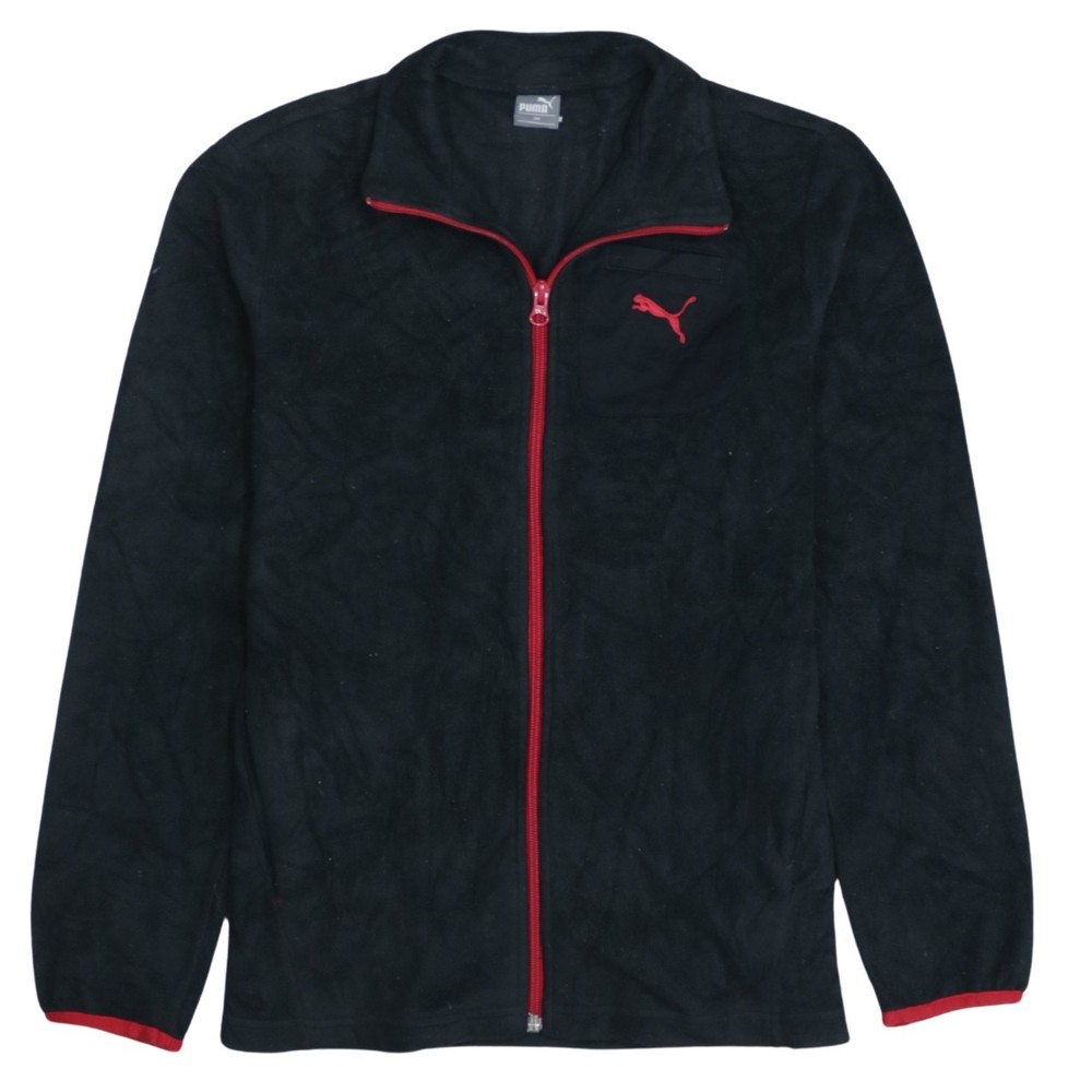 Puma Mens Fleece Jacket Black Full Zip Red Trim Embroidered Logo Track Top S