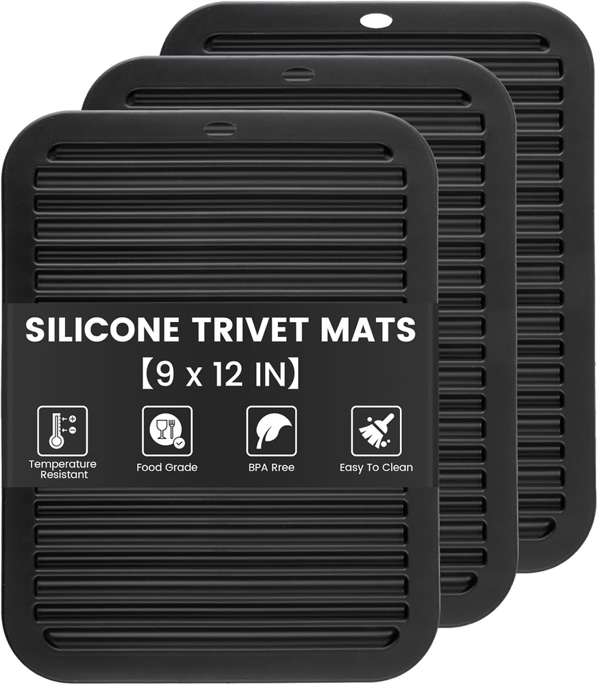 TOPULORS 3-Pack 9x12 Inch Silicone Hot Pot Trivets Heat Resistant Mats