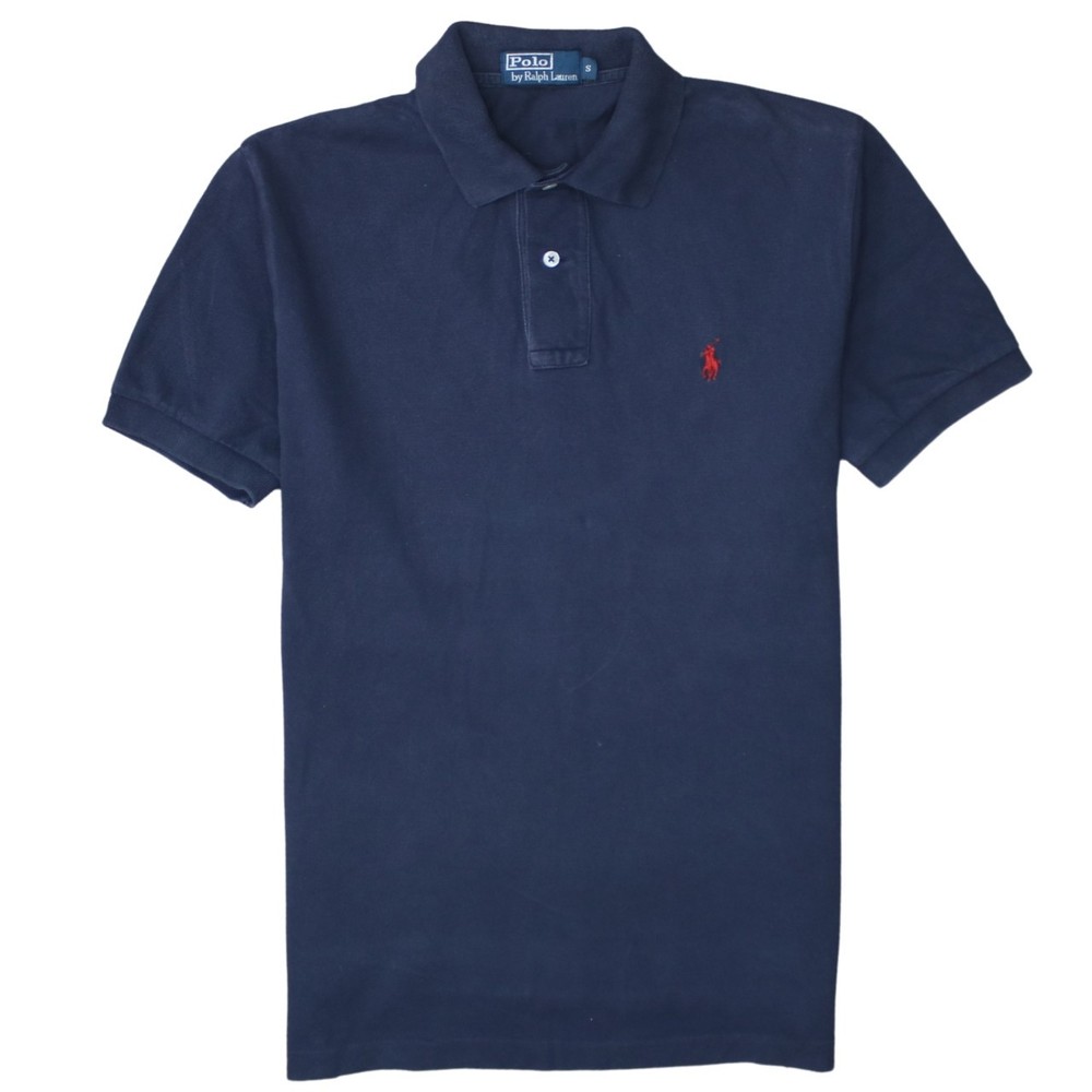 Polo Ralph Lauren Mens Polo Shirt Navy Blue Pique Cotton Red Pony Golf Logo S
