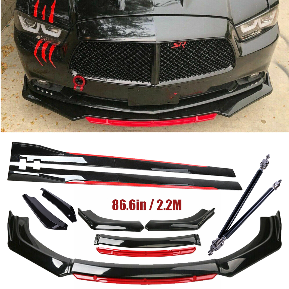 For Dodge Charger Front Bumper Lip Spoiler Splitter Side Skirt Body Glossy Black
