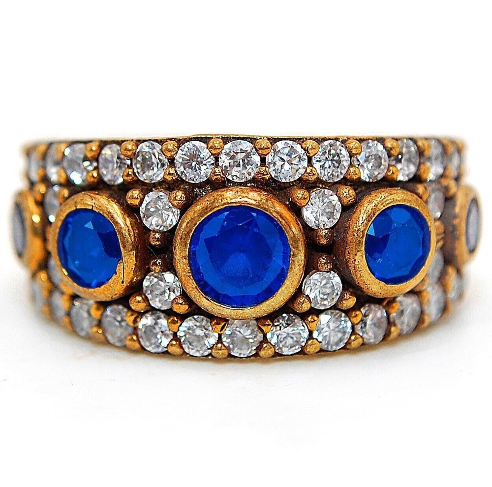 3CT Treated Sapphire 925 Sterling Silver Ring, Ottoman Empire Style, Size 6.5, H2-2, Elegant & Timeless Design.