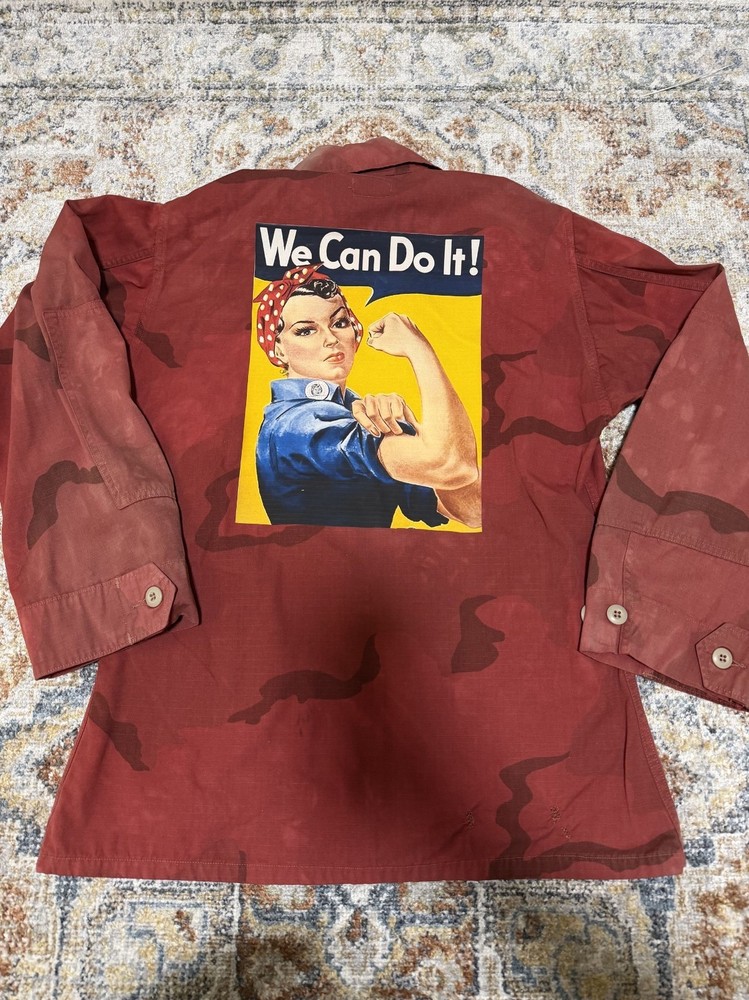 US Military Camo Utility Shirt Small Rosie The Riveter We Can Do It Graphic