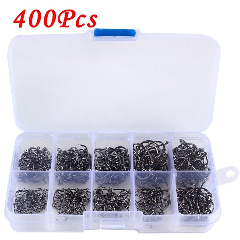 High Carbon Steel Fishing Hooks 400Pcs Wide Gap Offset Fishing Hook Set  New