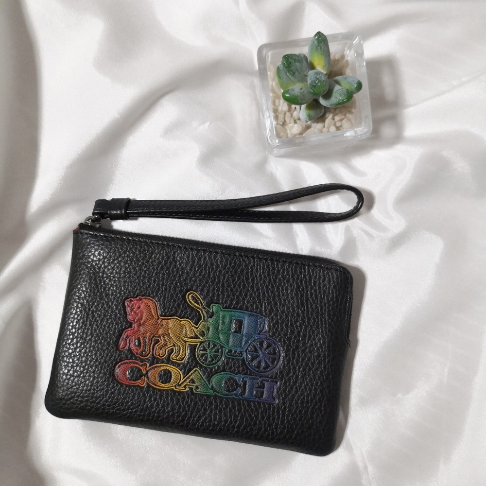 COACH Corner Zip Wristlet Featuring Horse & Carriage Design C7419