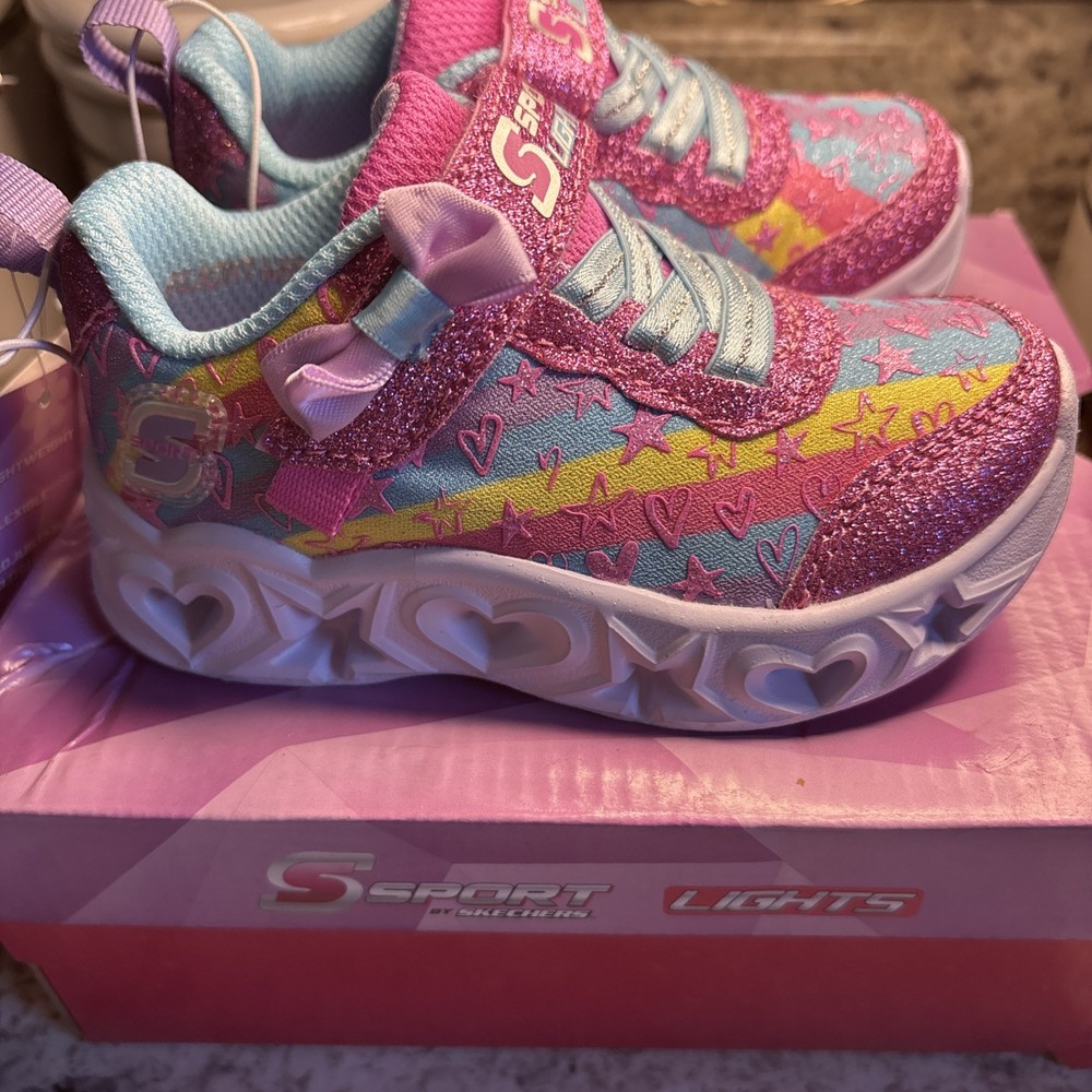 Skechers Lights Girls Size 6 Sneakers Shoes Pink Glitter