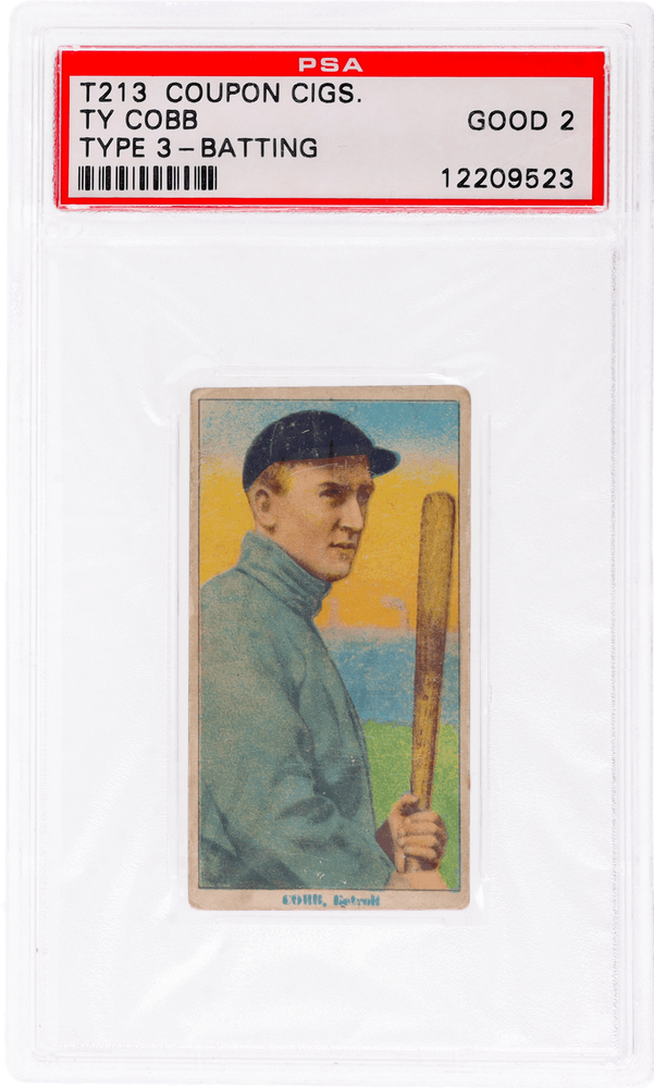 1910 T213 Coupon Cigarettes Ty Cobb Type 3 Batting #270 PSA 2-image