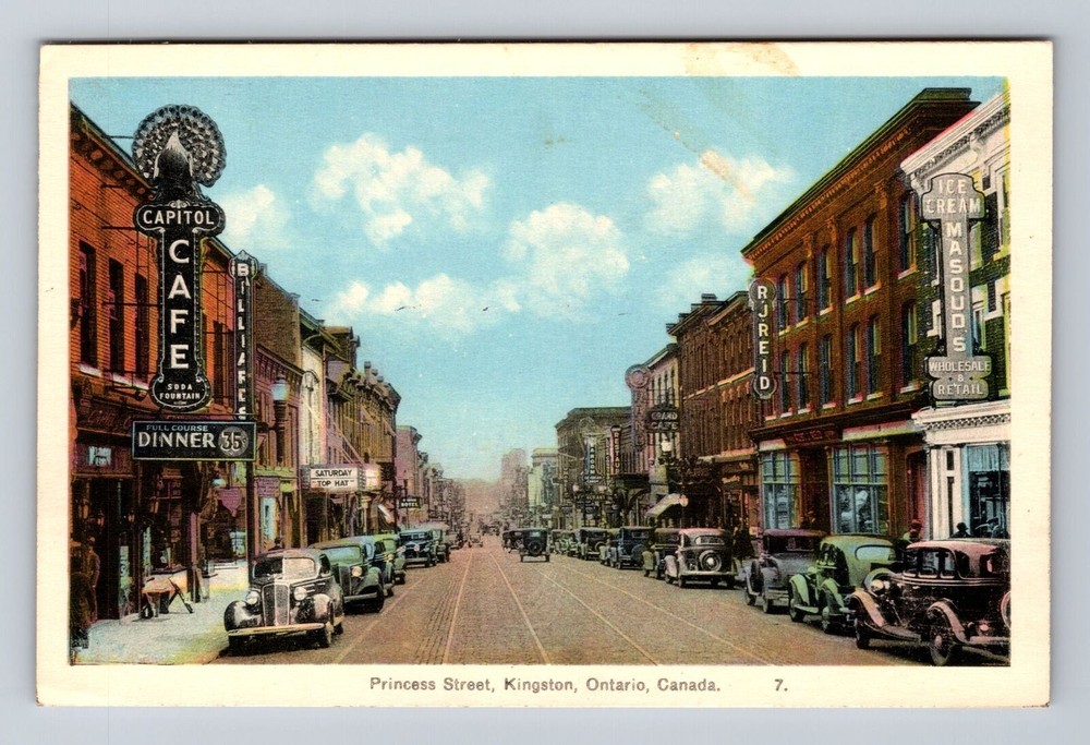 Kingston Canada, Princess Street Capitol Café Theater 30's Cars Vintage Postcard