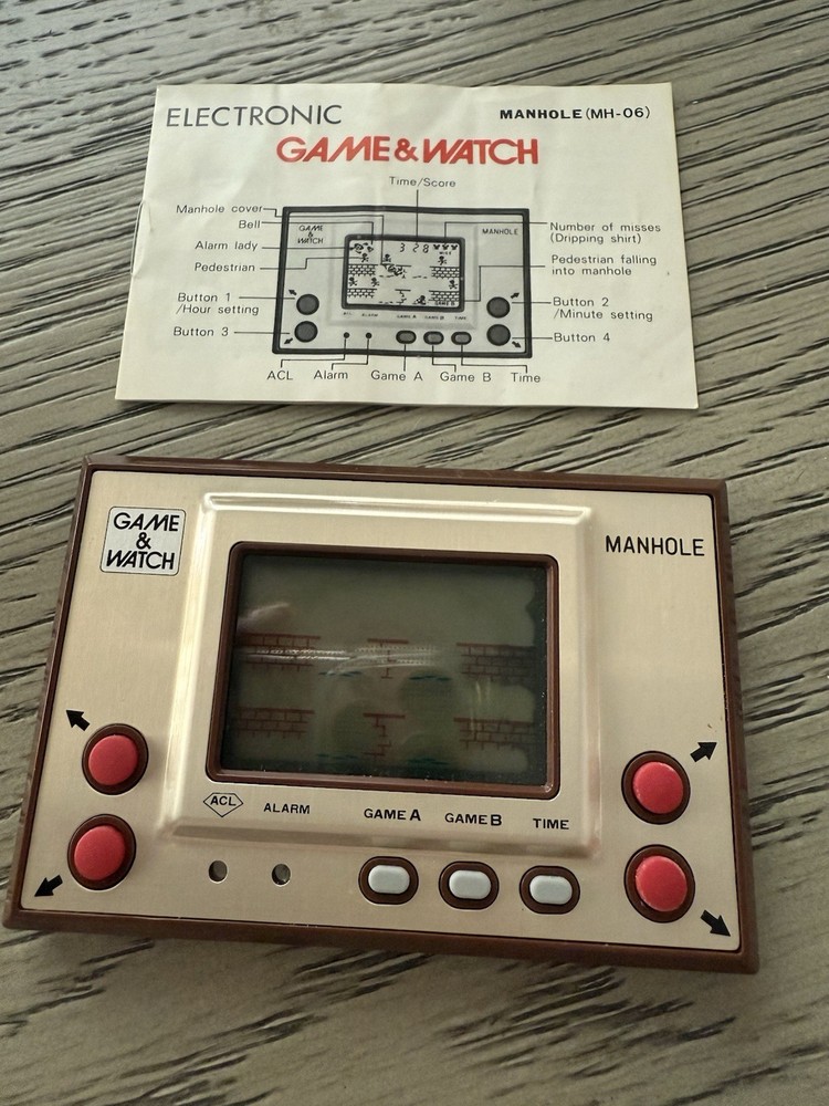 Nintendo Game and Watch GOLD Manhole with Box  Tested Working  LCD Damage Japan