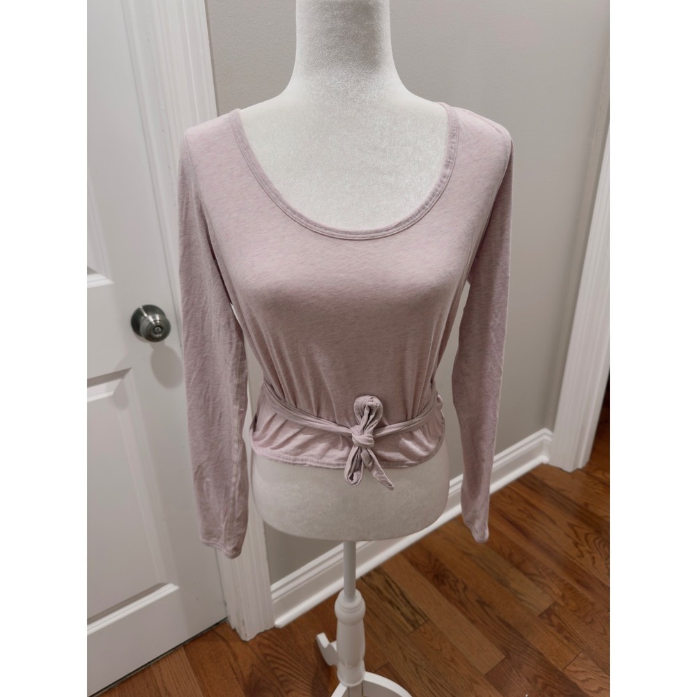 Lululemon Pink Pima Cotton Long Sleeve Wrap Tie Back Yoga Top Womens Size 10