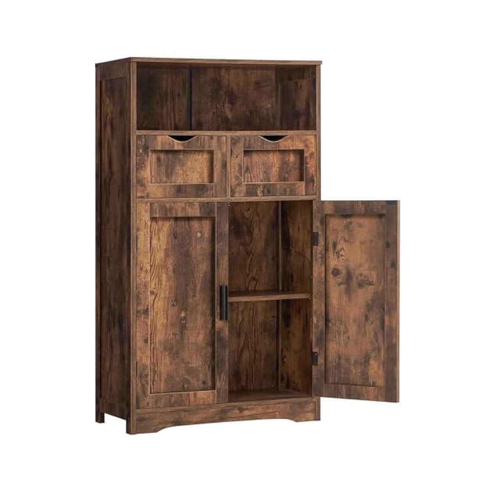 Rustic Brown Storage Cabinet with Drawers and Shelves for Living Room or Home Office