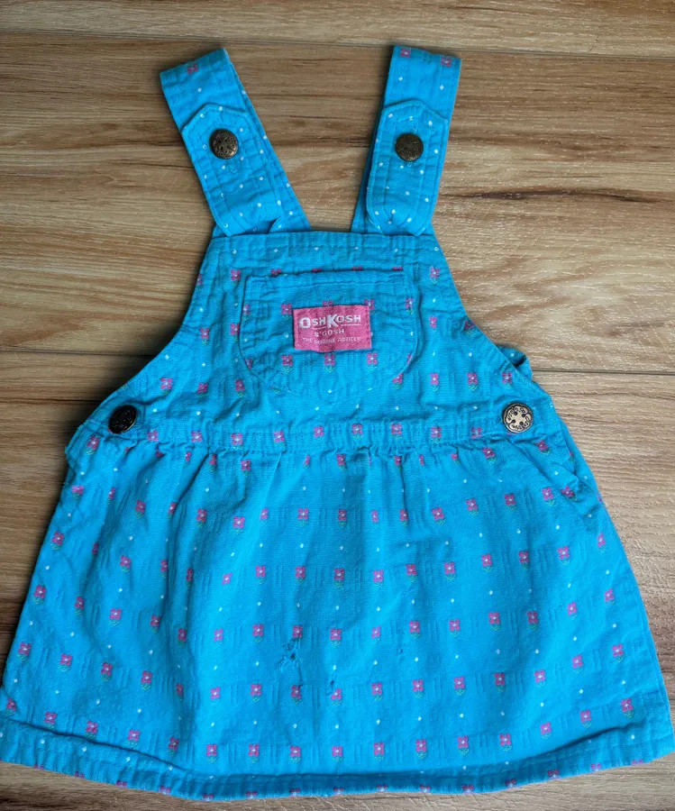 24 Months OshKosh Baby Blue Floral Denim Vintage Paper Tag Dress Overalls